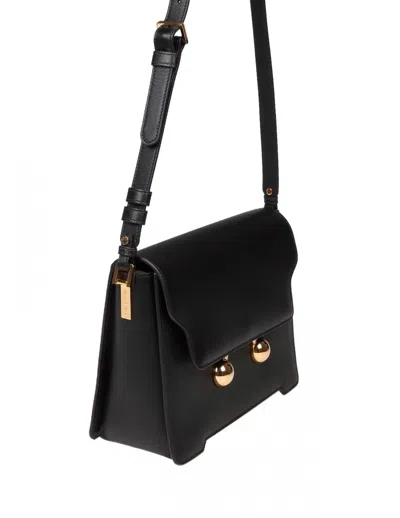 Shop Marni Trunkaroon Calfskin Shoulder Bag In Black