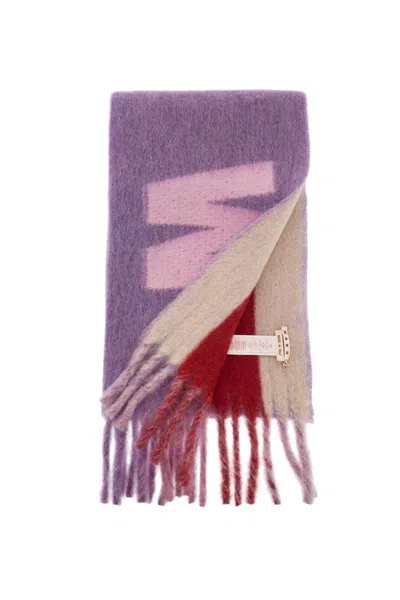 Shop Marni Wool And Mohair Scarf With Maxi Logo In Viola