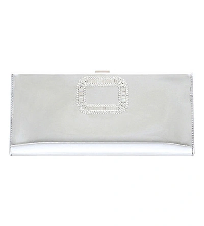 Shop Roger Vivier Pilgrim Mirrored Leather Clutch Bag In Silver