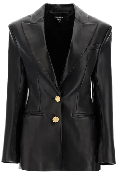 Shop Balmain Leather Blazer Jacket