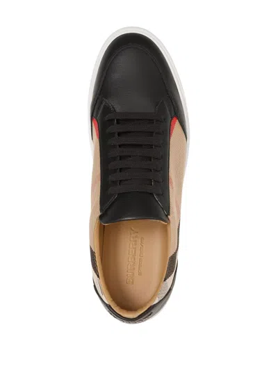 Shop Burberry Check Leather Sneakers