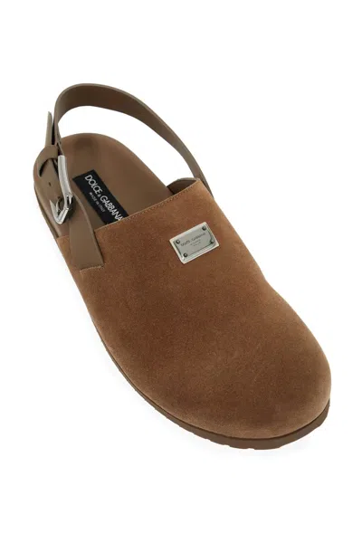 Shop Dolce & Gabbana Suede Leather Clogs With Logo Plate