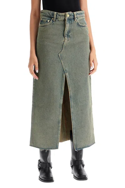 Shop Ganni Long Overdyed Denim Maxi Skirt