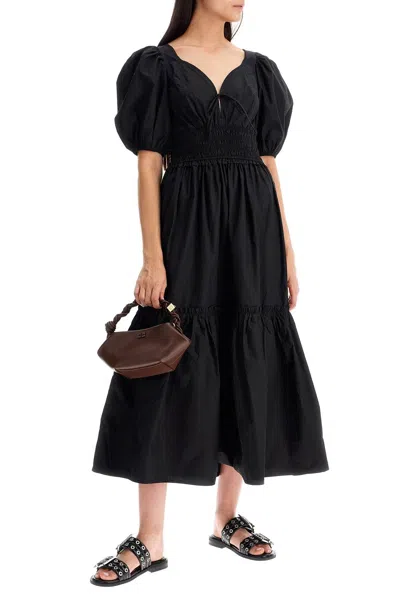 Shop Ganni Midi Dress With Smock Stitching