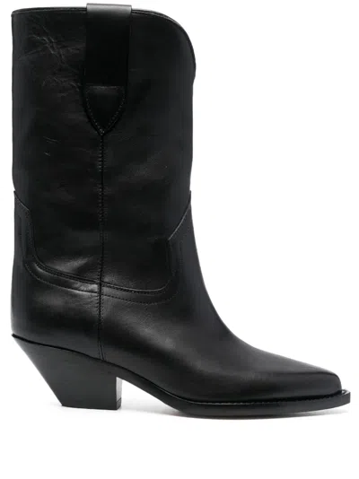 Isabel Marant Duerto Gz Pointed Toe Mid-calf Leather Boots In Black