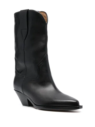 Isabel Marant Duerto Gz Pointed Toe Mid-calf Leather Boots In Black