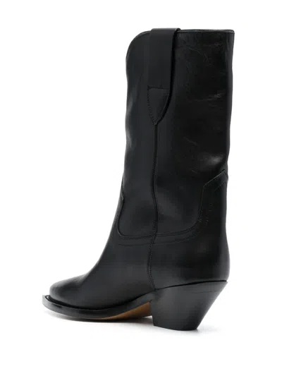 Isabel Marant Duerto Gz Pointed Toe Mid-calf Leather Boots In Black