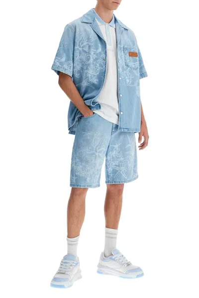 Versace Light Blue Barocco Shirt With Barocco Sea Print
