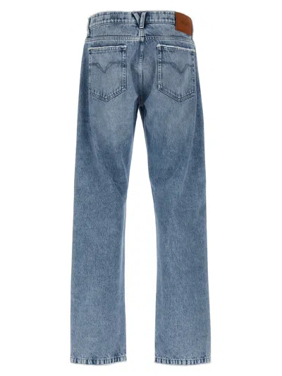 Shop Versace Fringed Jeans Light Blue