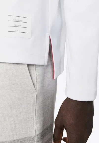 Thom Browne Long Sleeve Tee With 4 Bar Stripe In Milano Cotton Clothing In White