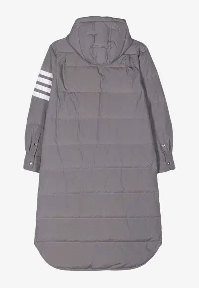 Thom Browne Grey Side-stripe-detail Padded Coat In Gray