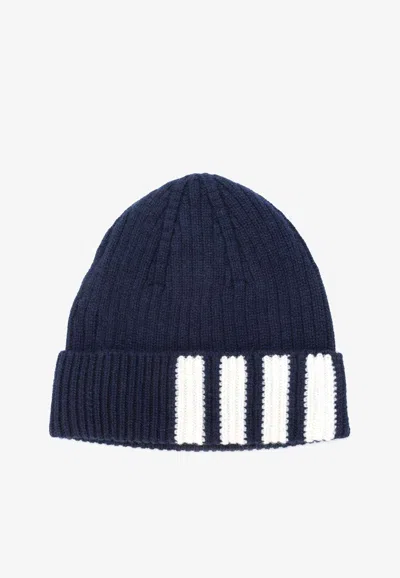 Thom Browne 4-bar Stripe Cashmere Beanie In Blue