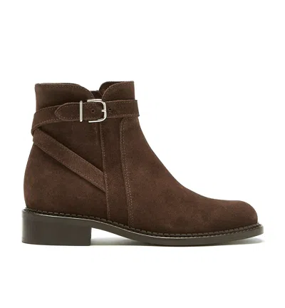La Canadienne Sarah Suede Buckle Ankle Boots In Brunette