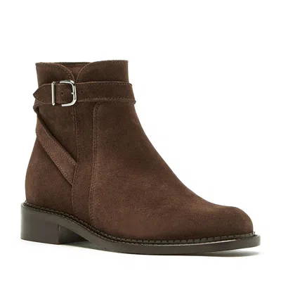 La Canadienne Sarah Suede Buckle Ankle Boots In Brunette