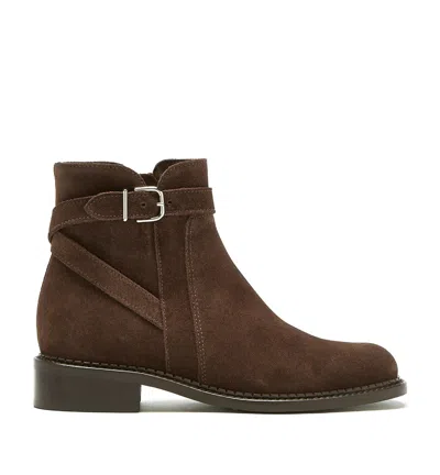 La Canadienne Sarah Suede Buckle Ankle Boots In Brunette
