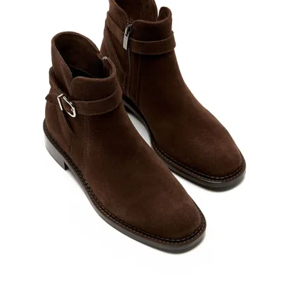 La Canadienne Sarah Suede Buckle Ankle Boots In Brunette