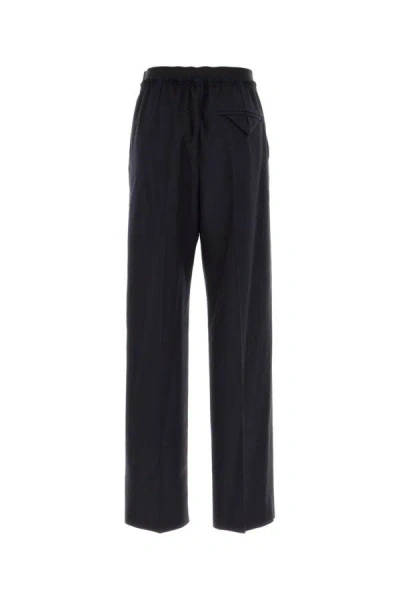 Bottega Veneta Women Midnight Blue Wool Wide-leg Pant In Black