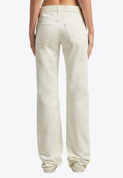 Palm Angels Basic Monogram Jeans In Off-white