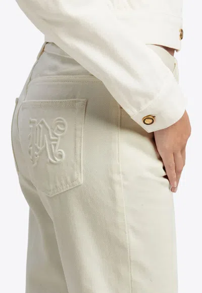 Palm Angels Basic Monogram Jeans In Off-white