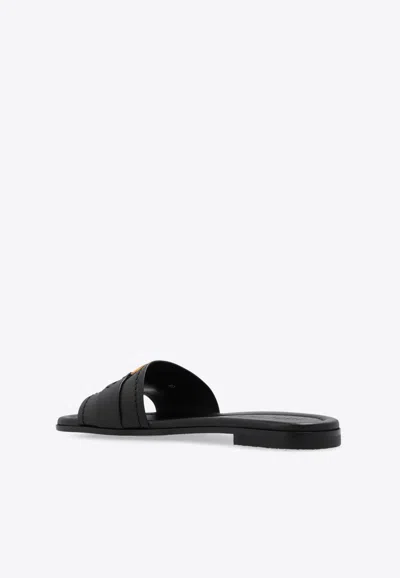 Moncler Black Leather Bell Slippers In Black