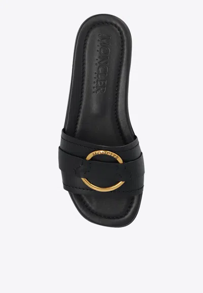 Moncler Black Leather Bell Slippers In Black
