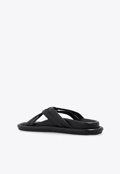 Moncler Bell Crossover-strap Leather Slides In Black