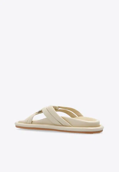 Moncler Bell Leather Crisscross Slide Sandals In Cream