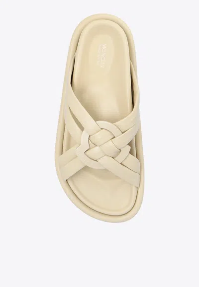 Moncler Bell Leather Crisscross Slide Sandals In Cream