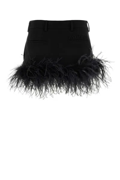 Miu Miu Feather-trimmed Grain De Poudre Miniskirt In Black