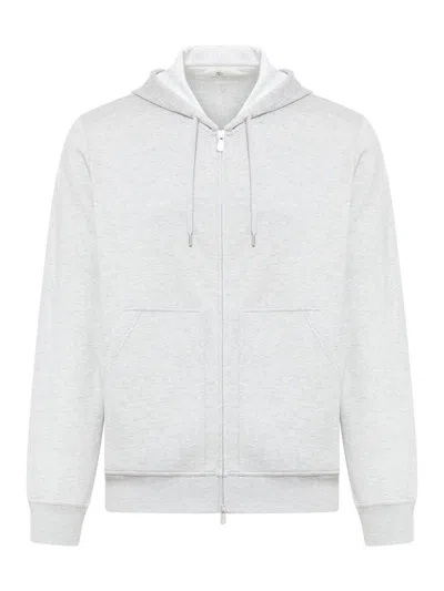 Brunello Cucinelli Striped Zip-up Hoodie In Grey