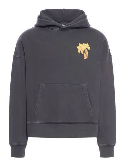 Shop Palm Angels Burning Palm Hooded Sweatshirt In Black