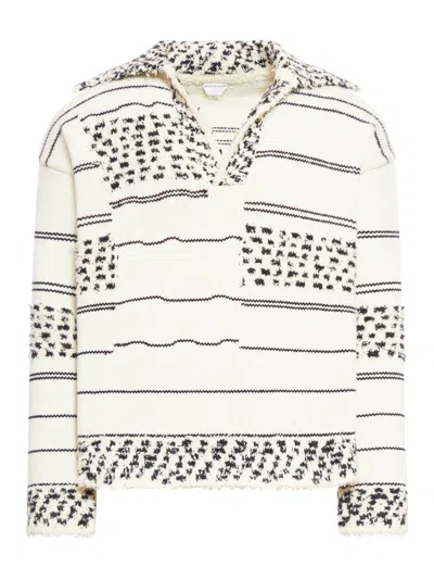 Shop Bottega Veneta Textured Stripe Polo In White