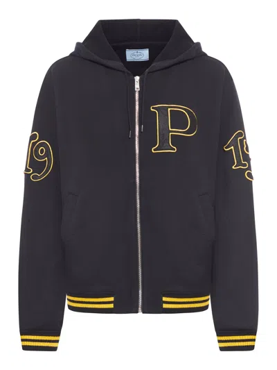 Prada Zipped Sweatshirt In Black
