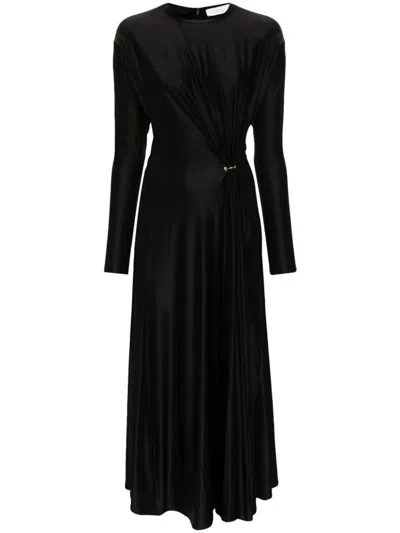 Rabanne Long-sleeve Gathered Midi Dress In Black In P Black