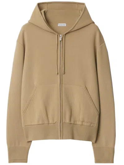 Burberry Wool-blend Embroidered-logo Hoodie In Brown