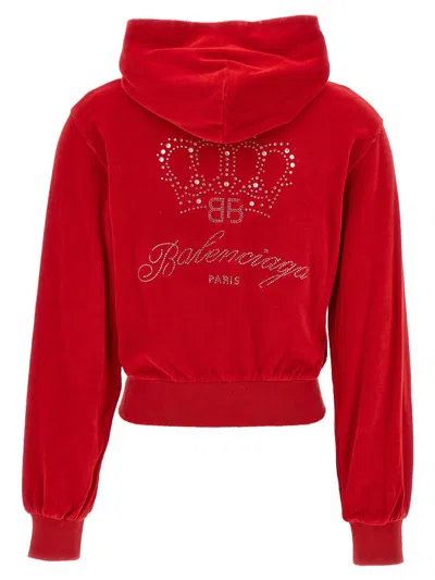 Shop Balenciaga Rhinestone Logo Hoodie In Red