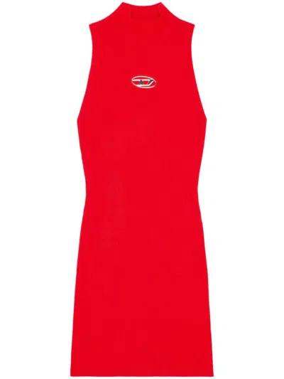 Shop Diesel M-onervax Dress With Logo Plaque In Red