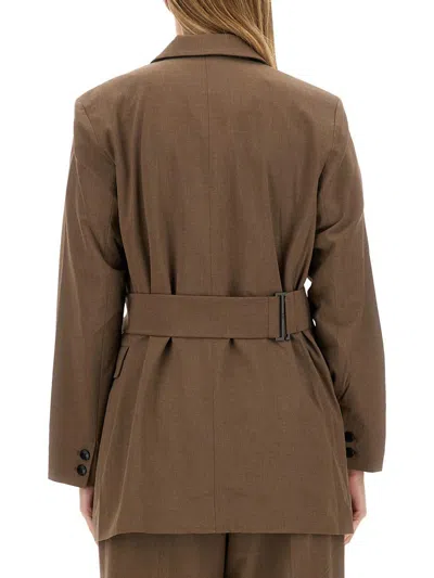 Shop Ganni Asymmetrical Blazer In Brown