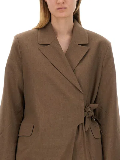 Shop Ganni Asymmetrical Blazer In Brown