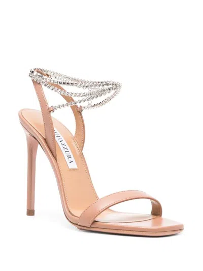 Aquazzura Whisper Sandal 105 Strap Embellished Square Toe In Pink