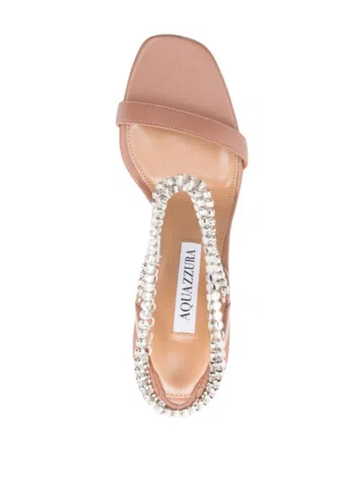 Aquazzura Whisper Sandal 105 Strap Embellished Square Toe In Pink