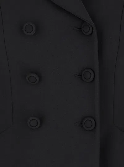 Plain Black Double-breasted Jacket With Peak Revers In Black