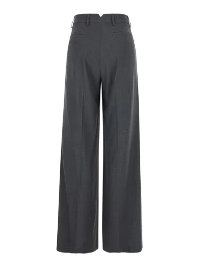 Shop Plain Grey Straight Pants With Pences In Fabric Woman