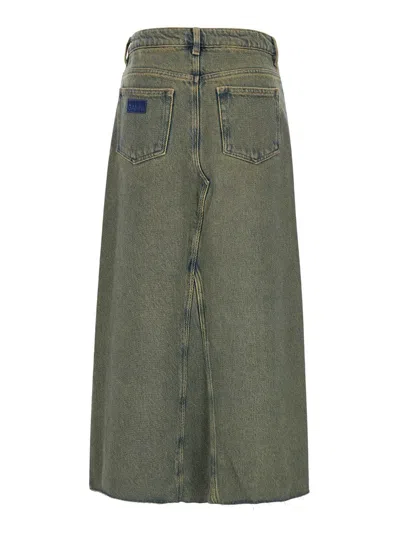Ganni Maxi Grey Skirts With Slit At The Front In Denim Woman In Grey