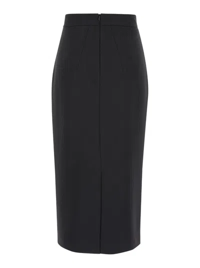 Shop Plain Midi Black Pencil Skirt In Fabric Woman