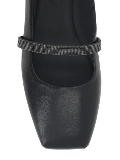 Shop Brunello Cucinelli Nappa Ballerina With Shiny Strap In Black