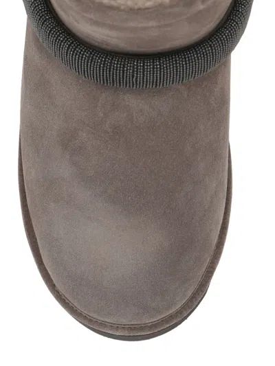 Shop Brunello Cucinelli Suede Ankle Boot With Shiny Strap In Brown