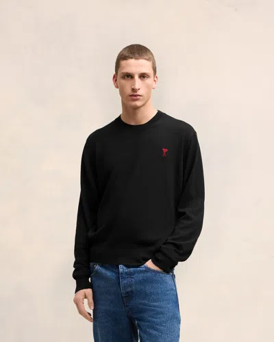 Shop Ami Alexandre Mattiussi Black Wool Ami De Coeur Crew Neck Sweater Black