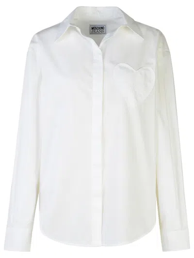 Moschino Heart Patch Collared Shirt In White