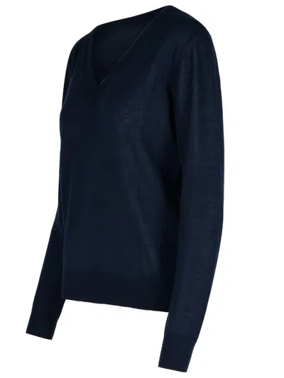 P.a.r.o.s.h Parosh Leila Knitted V-neck Long-sleeve Top In Blue